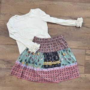 Matilda Jane Multicolor Patchwork A-Line Skirt & Ruffle shirt